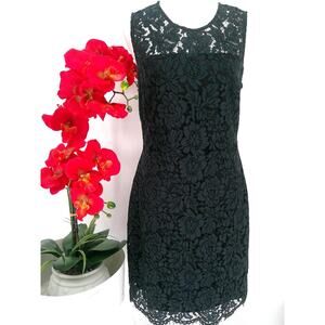 Banana Republic Womens Navy Blue Black Classic Lace Overlay Sheath Dress Size 6